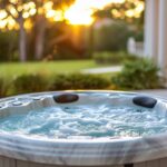 Jacuzzi extérieur de qualité dans un jardin ensoleillé