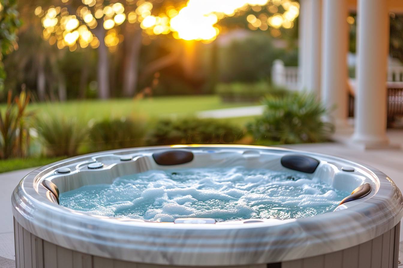 Jacuzzi extérieur de qualité dans un jardin ensoleillé