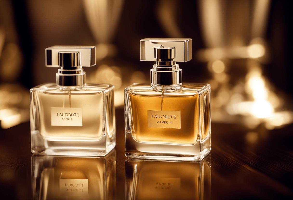 Flacon élégant d'eau de toilette et eau de parfum  
Deux parfums distincts sur fond neutre et lumineux