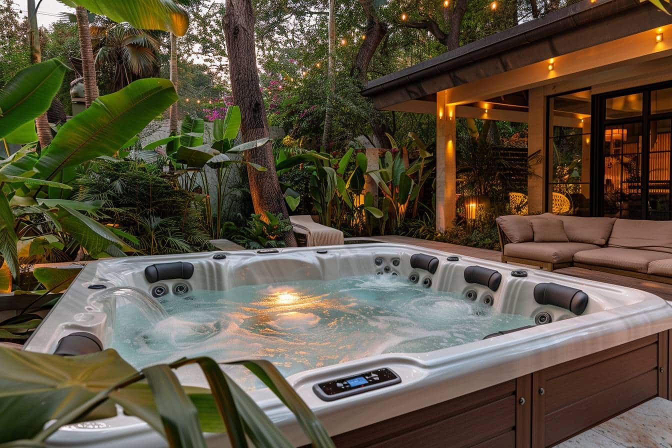 jacuzzi extérieur en pleine nature avec un prix abordable  
espace détente avec jacuzzi extérieur et atmosphère relaxante