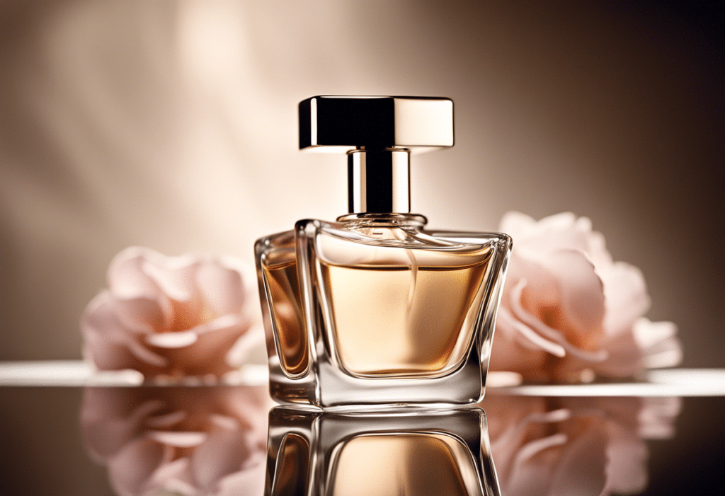 Flacon de parfum avec phéromones sur fond neutre