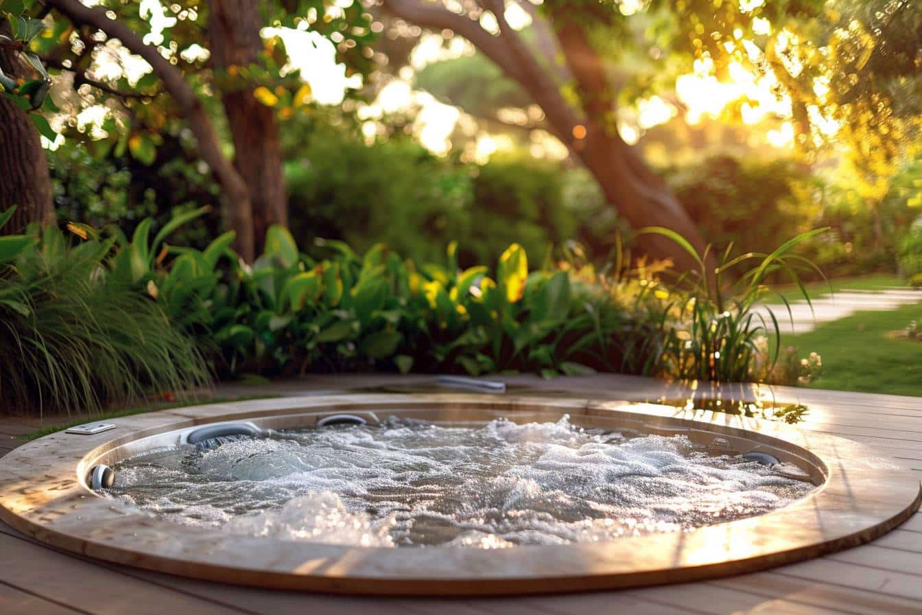 Jacuzzi extérieur entouré de verdure et de détente